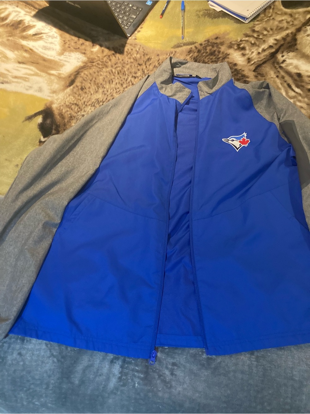 Dunbrooke Royal Blue and Gray Raglan Windbreaker with Team Logo